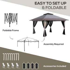 English Elm Outsunny 13x13 Pop up Canopy Gazebo with Mesh Netting Uv50 Steel Frame Outdoor W2225P485586