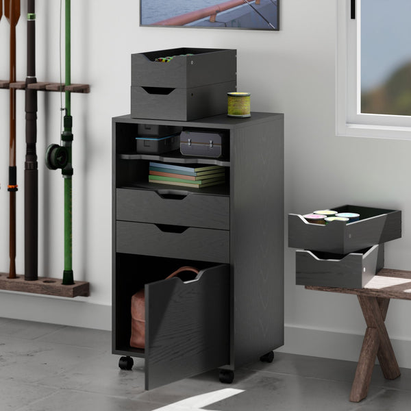 Winsome Wood Halifax Multi-storage Mobile Cabinet - Versatile Black Organizer With Wheels For Home & Office Use Black Composite Wood 20719-winsome-wood