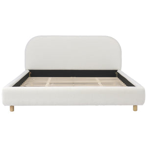 English Elm Queen Boucle Upholstered Bed Curved Foam Padded Headboard Solid Wood Legs Modern N757Q210312W-3