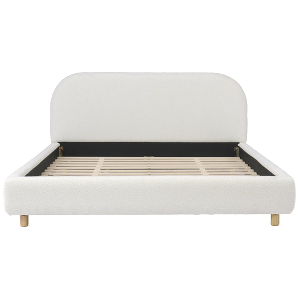 English Elm Queen Boucle Upholstered Bed Curved Foam Padded Headboard Solid Wood Legs Modern N757Q210312W-3