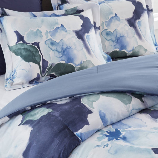 English Elm 7-piece Cal King Cotton Printed Comforter Set with Embroidered Decorative Pillows Blue Multi B035P482994