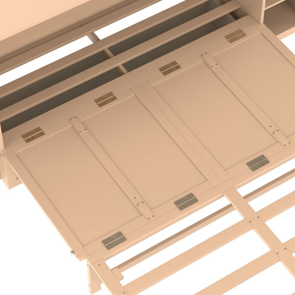 English Elm Queen Murphy Bed With Elegant Golden Finish, Spacious Storage Drawers, And Shelves For Compact Spaces W1580S00258-GIGA