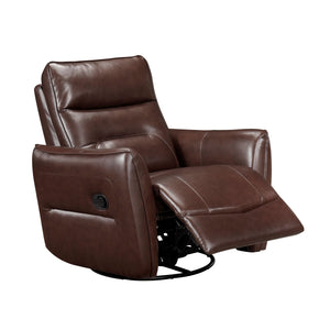 English Elm 1pc Swivel Glider Recliner Chair in Top Grain Leather with 360° Spin, Pocket Coil Support, Durable Solid Wood Frame Brown 37.25 L x 29.5 W x 32.5 H B011P329240