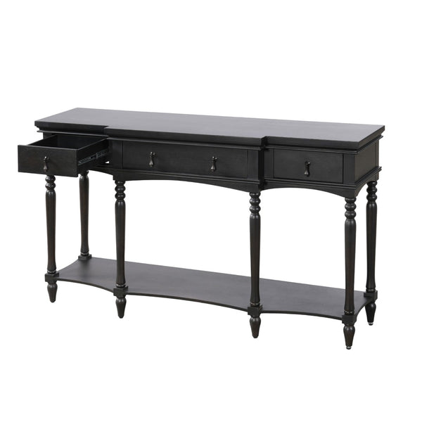 English Elm [video] Solid Pine Console Table Ornate Carved Legs Copper Hardware Soft-close Drawers Black N759P433566B