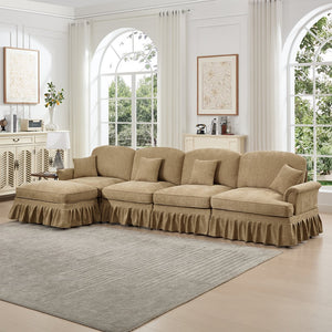 English Elm Classic Modular Chenille Sectional Couch - L-Shaped, Flared Arms, Removable Skirts & Movable Ottoman W3041S00250