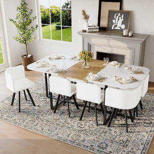 English Elm 9-piece Square Dining Set Faux Marble Wood Grain Table with 8 Pu Leather Chairs W3875S00147