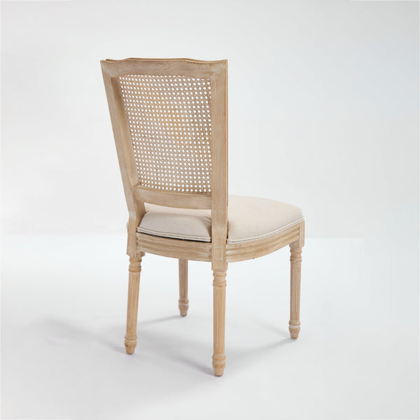 English Elm French Country Dining Chairs Set Of 2 - Upholstered Natural Rattan Back, Vintage Charm For Any Space W3426P324546