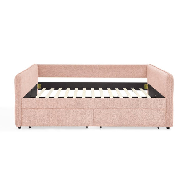 English Elm Queen Boucle Tufted Daybed Sofa with Storage Drawers Eucalyptus Frame Guest Room Pink W1413S00178