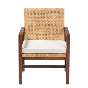 English Elm Bohemian Rattan Acacia Wood Accent Chair Geometric Weave Cushioned Seat Honey Finish B2750P467741