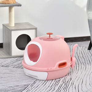 English Elm PawHut Space Capsule Covered Cat Litter Box with Removable Tray, Front Door Access & Odor Control Pink W2225P229457