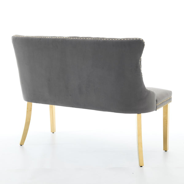English Elm Velvet Wingback Dining Bench Tufted Two Seat Mid Century Modern Brushed Steel Base Gray W1143P406978