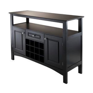 Winsome Wood Jasper Buffet Cabinet - Stylish Black Sideboard With Wine Storage, Display Shelves & Ample Space Black Composite Wood 20745-winsome-wood