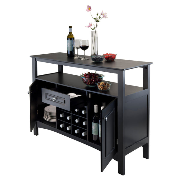 Winsome Wood Jasper Buffet Cabinet - Stylish Black Sideboard With Wine Storage, Display Shelves & Ample Space Black Composite Wood 20745-winsome-wood