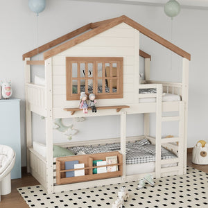English Elm Full Bunk Bed with Trundle Bookshelf Storage Pine Frame Car Design for Kids W1580S00324