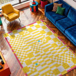 Louis de Poortere Craft Collection Chess Deconstructed Checkerboard Area Rug for Modern Living Spaces Cupcake 2'7 x 4'11 119808