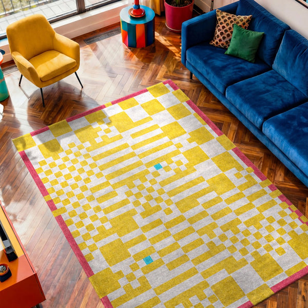 Louis de Poortere Craft Collection Chess Deconstructed Checkerboard Area Rug for Modern Living Spaces Cupcake 2'7 x 4'11 119808