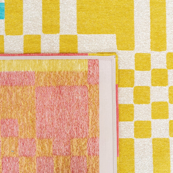 Louis de Poortere Craft Collection Chess Deconstructed Checkerboard Area Rug for Modern Living Spaces Cupcake 2'7 x 4'11 119808