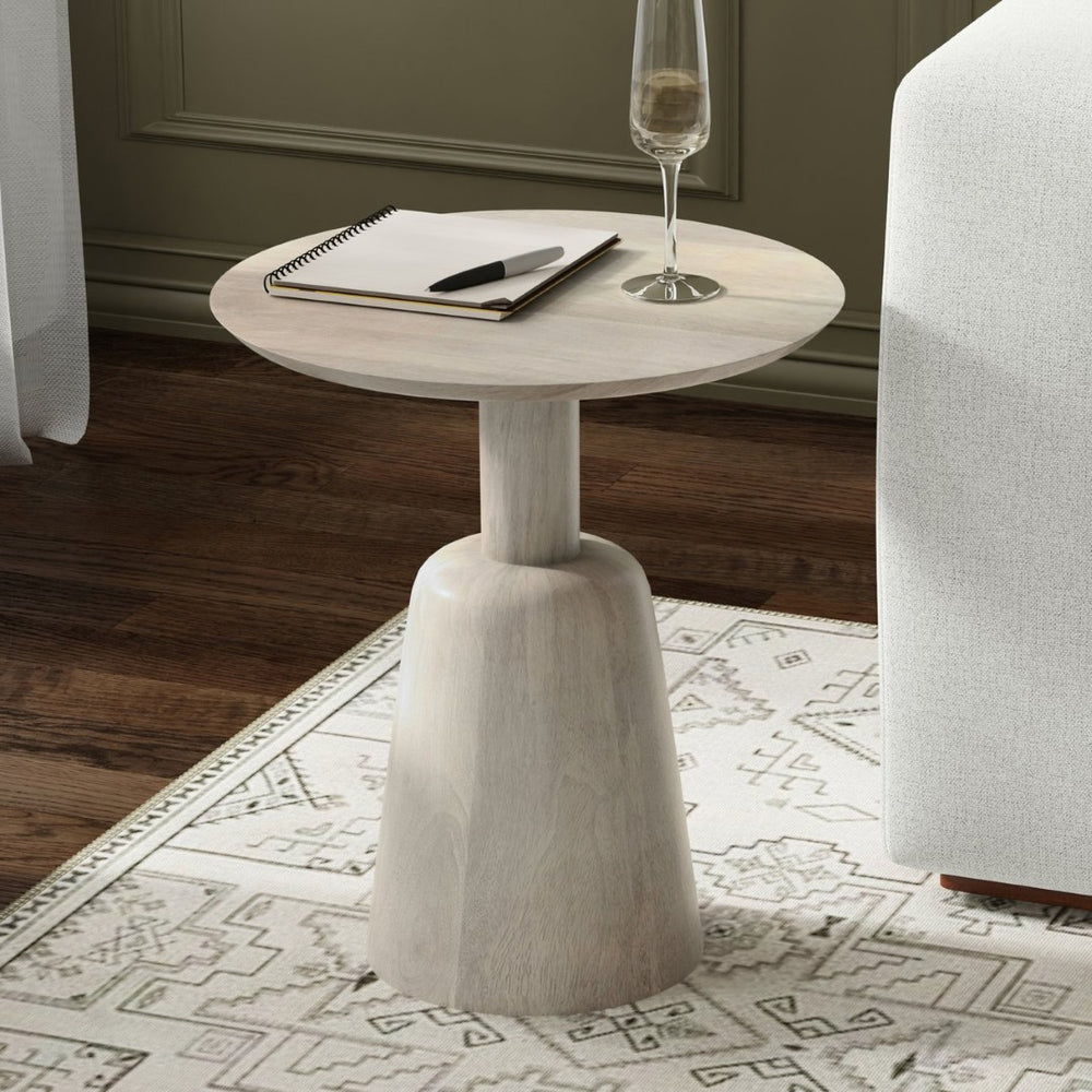English Elm Finchley Solid Mango Wood Round Side Table with Sculptural Pedestal Base for Living Room B136P419898