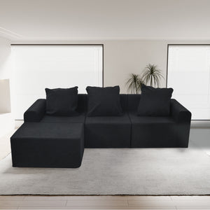 English Elm Convertible Modular Velvet Sectional Sofa Set Antique Black - CertiPUR-US Foam, Machine Washable Covers, Stain Resistant Comfort W3341P329088