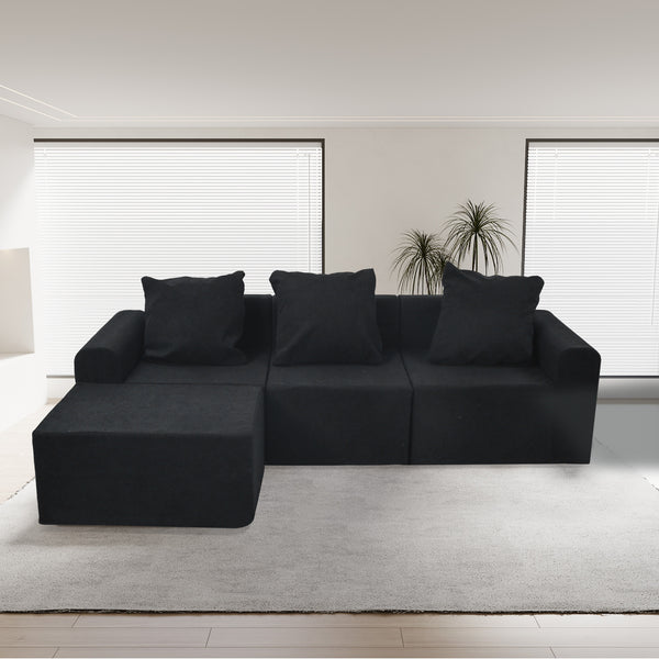 English Elm Convertible Modular Velvet Sectional Sofa Set Antique Black - CertiPUR-US Foam, Machine Washable Covers, Stain Resistant Comfort W3341P329088