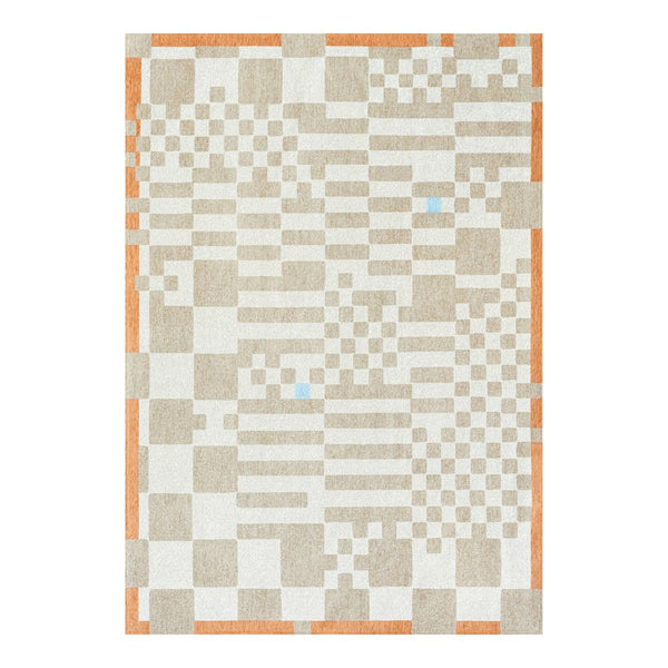 Louis de Poortere Craft Collection Chess Deconstructed Checkerboard Area Rug for Modern Living Spaces Greyhound 5'7 x 7'10 119803