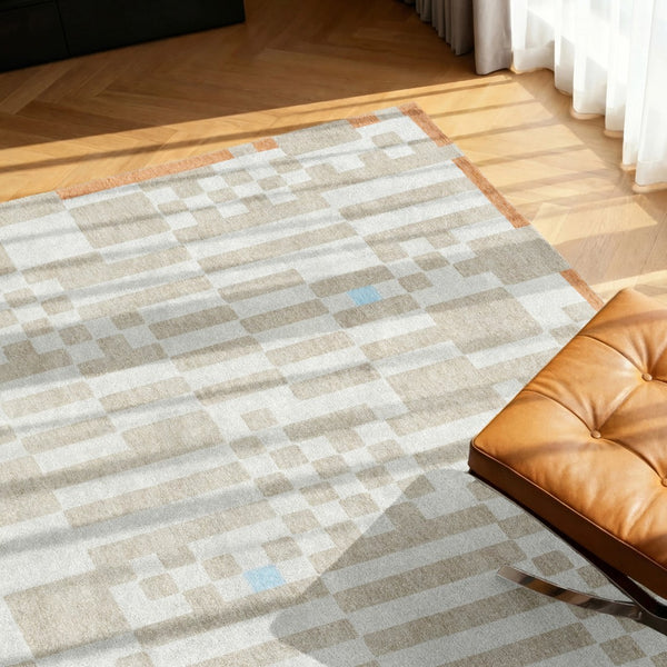 Louis de Poortere Craft Collection Chess Deconstructed Checkerboard Area Rug for Modern Living Spaces Greyhound 5'7 x 7'10 119803