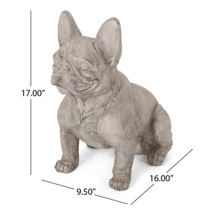 English Elm Christopher Knight Home® - DOG French Bulldog Garden Sculpture Cast Stone Outdoor Accent with Antique Wash, Durable Charm Rustic White 70293.00RUSWHTGRN