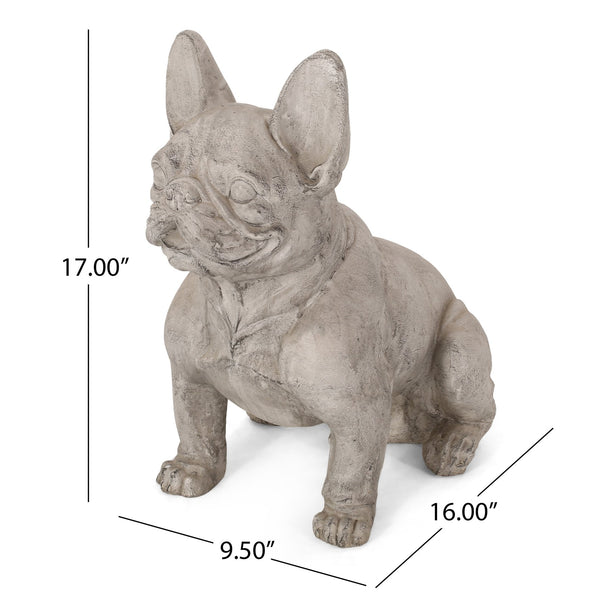 English Elm Christopher Knight Home® - DOG French Bulldog Garden Sculpture Cast Stone Outdoor Accent with Antique Wash, Durable Charm Rustic White 70293.00RUSWHTGRN