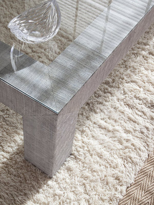 Lexington Artistica Home Precept Rectangular Cocktail Table - Elegant Veneered Raffia Base With Stunning Tempered Glass Top Gray Wood 2077-945c