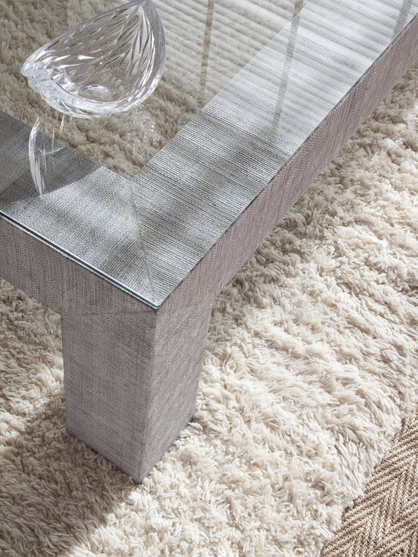 Lexington Artistica Home Precept Rectangular Cocktail Table - Elegant Veneered Raffia Base With Stunning Tempered Glass Top Gray Wood 2077-945c