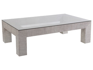 Lexington Artistica Home Precept Rectangular Cocktail Table - Elegant Veneered Raffia Base With Stunning Tempered Glass Top Gray Wood 2077-945c