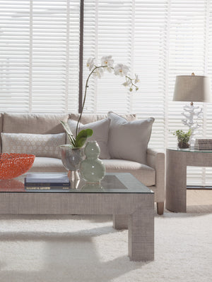 Lexington Artistica Home Precept Rectangular Cocktail Table - Elegant Veneered Raffia Base With Stunning Tempered Glass Top Gray Wood 2077-945c