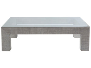 Lexington Artistica Home Precept Rectangular Cocktail Table - Elegant Veneered Raffia Base With Stunning Tempered Glass Top Gray Wood 2077-945c