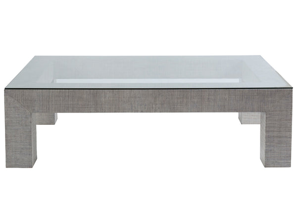 Lexington Artistica Home Precept Rectangular Cocktail Table - Elegant Veneered Raffia Base With Stunning Tempered Glass Top Gray Wood 2077-945c