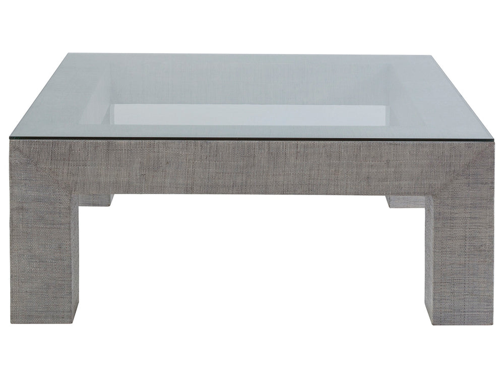Lexington Artistica Home Precept Square Cocktail Table – Unique Mixed Media Design With Raffia Base And Tempered Glass Top Gray Wood 2077-947c