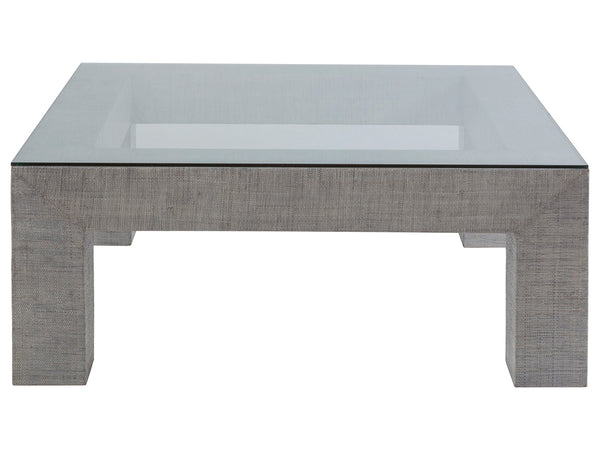 Lexington Artistica Home Precept Square Cocktail Table – Unique Mixed Media Design With Raffia Base And Tempered Glass Top Gray Wood 2077-947c