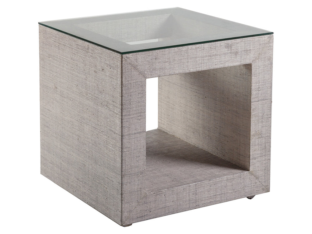 Lexington Artistica Home Precept Square End Table - Unique Mixed Media Design With Raffia Base And Polished Glass Top Gray Wood 2077-957c