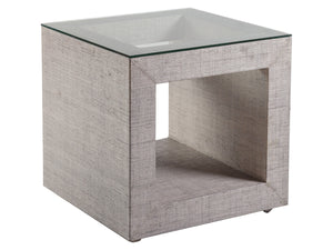 Lexington Artistica Home Precept Square End Table - Unique Mixed Media Design With Raffia Base And Polished Glass Top Gray Wood 2077-957c