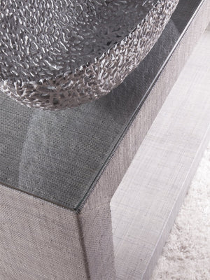 Lexington Artistica Home Precept Console Table - Elegant Mixed Media Design With Raffia Base And Tempered Glass Top For Home Gray Wood 2077-966c