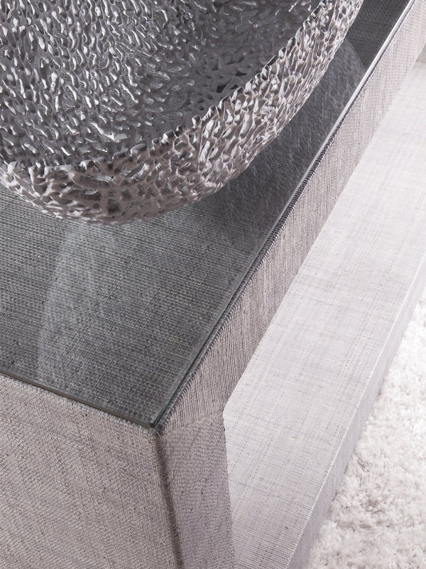 Lexington Artistica Home Precept Console Table - Elegant Mixed Media Design With Raffia Base And Tempered Glass Top For Home Gray Wood 2077-966c