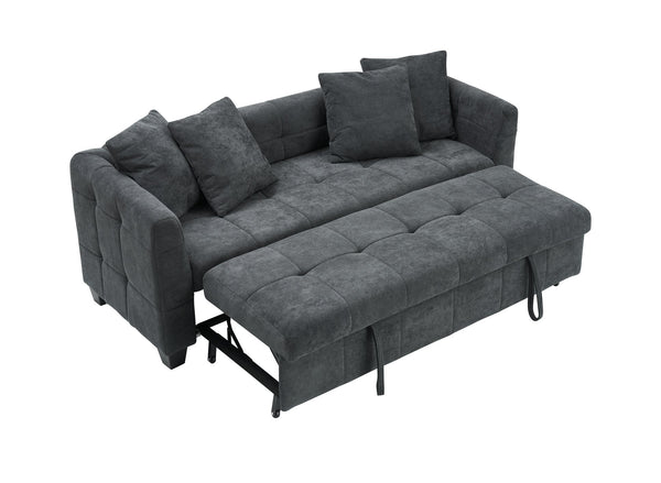 English Elm 77.9-inch cloud velvet 3-seater sofa bed with pull-out sleeper, sturdy wood frame, high-density foam comfort Dark Gray W1278S00076