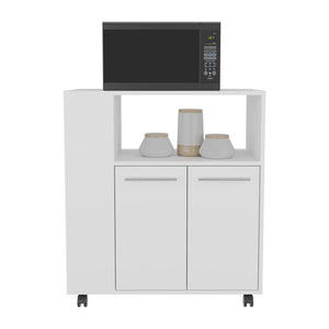English Elm Kitchen Cart with Enclosed Doors and Three Shelves on Smooth-Roll Wheels for Compact Modern Kitchens White 34.65 L x 17.72 W x 5.91 H B097P296815