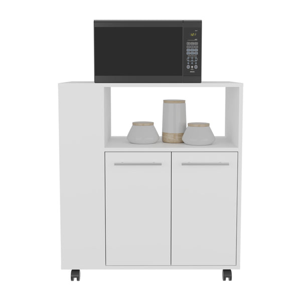 English Elm Kitchen Cart with Enclosed Doors and Three Shelves on Smooth-Roll Wheels for Compact Modern Kitchens White 34.65 L x 17.72 W x 5.91 H B097P296815