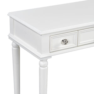 English Elm Retro Octagonal Mirror Vanity Desk with Velvet Jewelry Tray, 3 Carved Drawers, Elegant White Console Table (43.6") N844P292482A