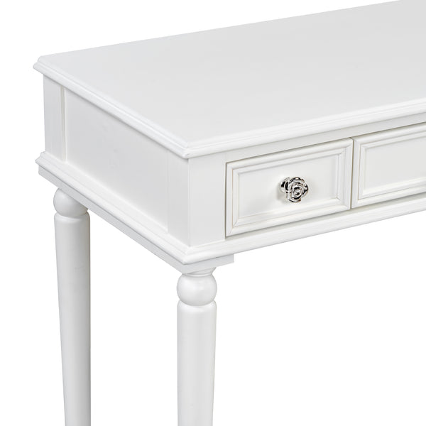 English Elm Retro Octagonal Mirror Vanity Desk with Velvet Jewelry Tray, 3 Carved Drawers, Elegant White Console Table (43.6") N844P292482A