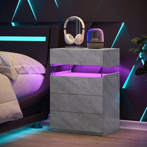 English Elm Nightstand with Led Backlighting Acrylic Panel Four Drawers Modern Bedroom Side Table Grey W2178P246214