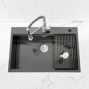 English Elm Stainless Steel Handmade Black Single Bowl Kitchen Sink with Cutting Board and Colander T3177P296187