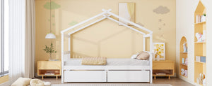 English Elm Twin House Bed Solid Pine Kids Cottage Frame with Storage Drawers Imaginative Room N708P309245K
