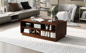 English Elm U-Can Stylish Rectangle Coffee Table With 4 Drawers & 2 Shelves, Elegant Fluted Design For Living Room N724P286421D-GIGA