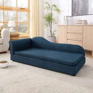 English Elm Oversized Pet Sofa with Wave Backrest Rubberwood Frame Linen Upholstery for Large Dogs W487P430332
